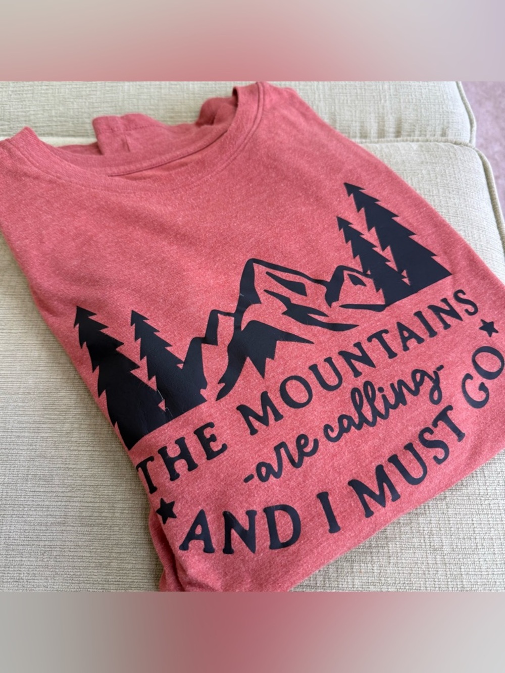 "THE MOUNTAINS are calling AND I MUST GO. Tee Shirt. XXL RUST COLOR